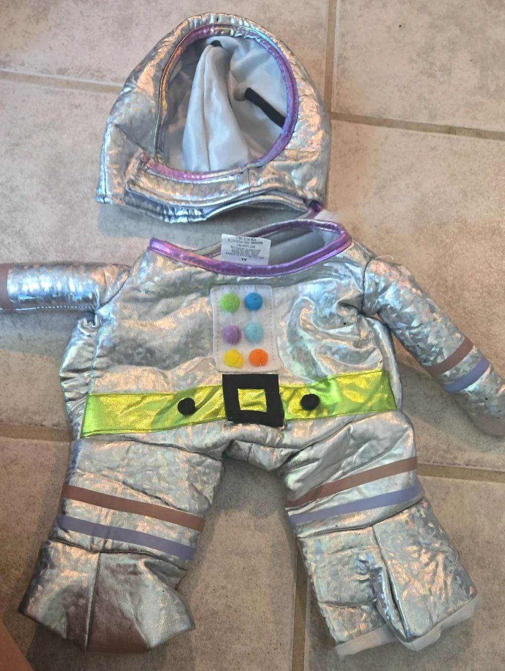 Silver Holographic Dog Astronaut Costume with Green Belt Medium